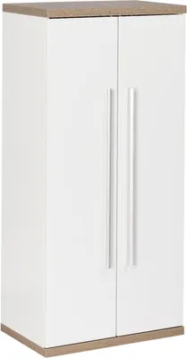 Zdjęcie produktu dla FACKELMANN STANFORD podwójna szafka środkowa / zawiasy soft-close / wymiary (szer. x wys. x gł.): ok. 50,5 x 106 x 32 cm / wysokiej jakości szafka łazienkowa / korpus: biały / front: biały / blat i podstawa: Jasnobrązowy