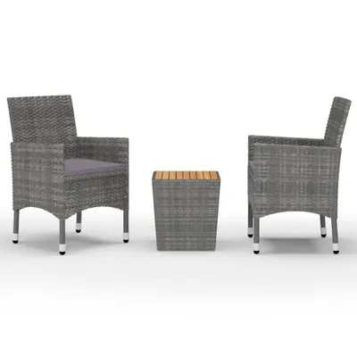 Produktbild von vidaXL 3-tlg. Bistro-Set Poly Rattan und Akazienholz Grau