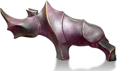 Produktbild von Casa Padrino Luxus Designer Deko Bronze Skulptur Nashorn Lila Metallic / Schwarz / Gold 53 x 18 x H. 27 cm - Abstrakte Bronze Deko Figur - Schreibtisch Deko - Luxus Qualität -  Italy