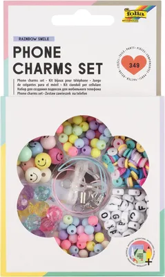Produktbild von folia 32029 - Phone Charms Set RAINBOW SMILE, Perlen Set mit Aufbewahrungsbox, 349-teilig mit Mini-Disc Perlen, Smiley-Perlen, Anhänger uvm.