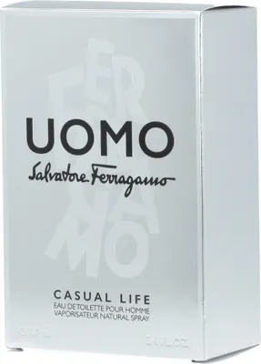 Zdjęcie produktu dla Salvatore Ferragamo Uomo Casual Life, Mężczyźni, 100 ml, Kardamon, Cytryna, Fioletowy, Ambrette, Kawa, Drewno kaszmirowe, Drzewo cedrowe, Białe piżmo, ALCOHOL DENAT. (SD ALCOHOL 39-C), PARFUM (FRAGRANCE), AQUA (WATER), LIMONENE, LINALOOL, ETHYLHEXYL...