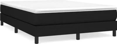 A black bed frame with a white mattress topper on a white background.