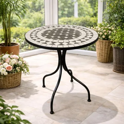 Mosaik Tisch Balkontisch Gartentisch rund Ø60xH70 cm Anthrazit /Grau
