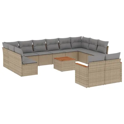 Image de vidaXL Ensemble de 13 canapés de jardin avec coussins Beige Poly Rattan