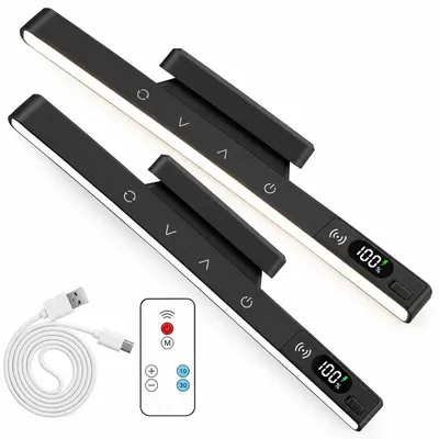 Produktbild von LED Unterbauleuchte 2er Set mit Fernbedienung, Magnetlampe Wiederaufladbar, 5 Farbtemperaturen, Touch-Dimmer, unterbauleuchte led für Küche & Schrank