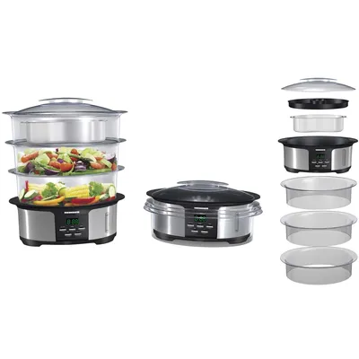 Produktbild von Heinner Master Collection HSA-1000XMC Dampfgarer 12 L, 3 Ebenen, 1000 W, Digital, Auto-Off, Schwarz/Silber
