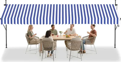Obrázek produktu pro LARS360 Modro-bílá 400cm Svěrná markýza Balkonová markýza s ruční klikou bez vrtání Výškově nastavitelná Ochrana proti slunci Voděodolná šířka 200 cm