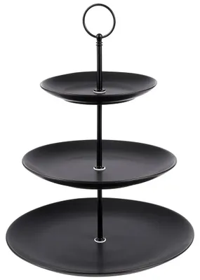 Zdjęcie produktu dla Porcelanowa półka wielopoziomowa - 3 poziomy - okrągła - czarna - 34 cm