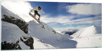 Produktbild von Bilder auf glas - Snowboard Schnee Sport - 120x50cm - Glasbilder - Wandbilder - Kunstdruck - zum Aufhängen bereit - Wanddekoration aus Glas - Glas Bilder - Wandbild auf Glas - GAB120x50-0151