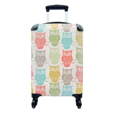 Produktbild von MuchoWow® Koffer Handgepäck Trolley Rollkoffer Kleine Reisekoffer mit 4 Rollen - Muster - Eule - Vögel - Cabin Size < 55x40x23 cm & 55x40x20 cm - Fotokoffer - Kabinenkoffer - Boardgepäck - Reise-Box - Reisekoffer - Reisegepäck - Koffer mit Bild - Trolley für Kinder