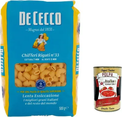 Produktbild von 10x De Cecco Pasta 100% Italian Chifferi Rigati n° 33 Noodles 500 g + Italian Gourmet Polpa 400 g