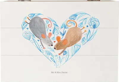 Produktbild von Mr. & Mrs. Panda Holzkiste Mäuse Herz 22 x 15 cm - Weiß - Geschenk, Freundin, schatztruhe, geschenkkiste, Geschenkbox, Schatzkiste, Lieblingsmensch, Hochzeit, fotobox