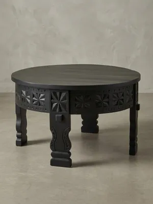 Produktbild von Orientalischer Couchtisch, Schwarz lackiertes Massivholz, Handgefertigt. 60x60x36 cm | Kadima Design