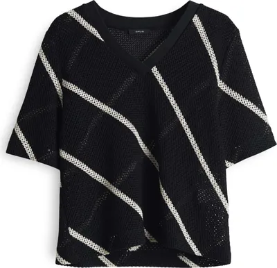Produktbild von Opus Damen Sweatshirt Schwarz mit Rundhalsausschnitt und kurzen Ärmeln in Netzstrick-Optik