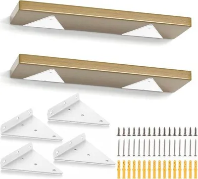 Produktbild von Famanu Wandregalhalter Set – 4 unsichtbare Halterungen, 14 cm, dreieckige Metall-Ecken für offene Regale