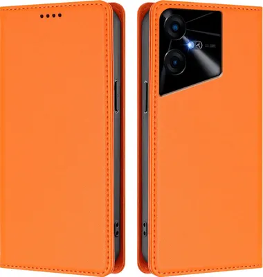Produktbild von Handyhülle für Tecno Pova Neo 3, Kunstleder Klapphülle Stoßfeste Magnetische Hülle mit Ständer Orange