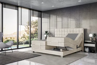 Produktbild von MEBLINI Boxspringbett Elektrisch Verstellbar - Gepolstert Doppelbett mit Matratzen und Toppers - Polsterbett - Bett mit Kopfteil - EDISON - 140x200 - H3/Creme Samt