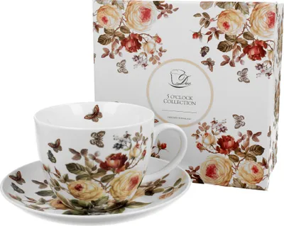 Produktbild von DUO FLORAL Jumbobecher 470 ml ZAHRA mit Untertasse, New Bone China Porzellan