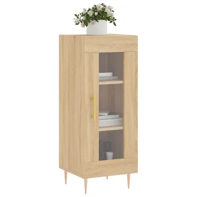 A tall, narrow wooden cabinet with a glass door and a decorative plant on top, set against a white background.