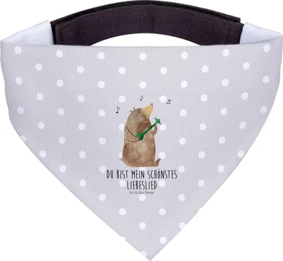 Produktbild von Mr. & Mrs. Panda Hunde Halstuch Bär Lied - Grau Pastell - Geschenk, Hundehalstuch, Für, Frau, Hund, Hundebandana, Valentinstag, Song, Teddy, Herz