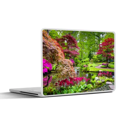 Produktbild von MuchoWow® Laptop Aufkleber Sticker Cover Bäume - Blumen - Japanisch - Natur - Wasser 25x18 cm - Laptop-Deko
