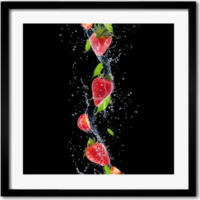 Produktbild von Bild - 50 cm x 50 cm - MDF - Rahmen, Wandkunst - Erdbeeren und Wasser