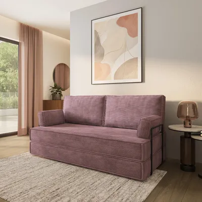 Produktbild von Masseno Schaumstoffsofa SILAR mit Schlaffunktion, Schlafsofa, Wohnzimmersofa, Couch, Sofa, Bettsofa, Kordstoff – Lila POSO 130