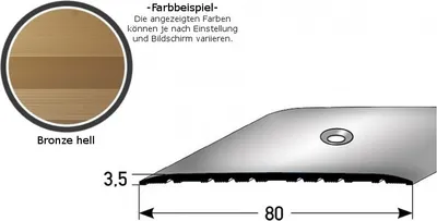 Produktbild von Übergangsprofil "Leopoldsburg" / Übergangsschiene / 80 mm, Typ: 350 (Aluminium eloxiert, mittig gebohrt / selbstklebend)-bronze hell-1000-gebohrt