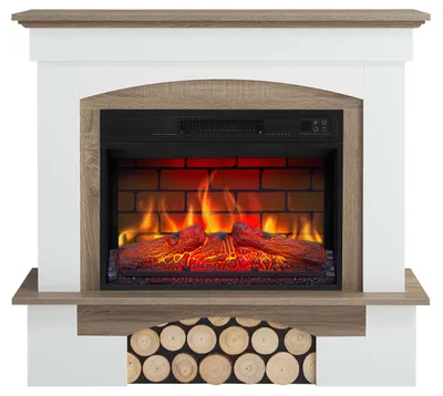 Produktbild von Elektrokamin ArtiFlame Woodley AF23BS weiß/eiche grau – Elektrischer Einbaukamin 1800 W, realistischer LED-Flammeneffekt, Heizfunktion, Fernbedienung