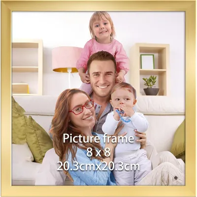 Image de Cadre photo 20x20 cm, couleur or, en plastique, pour accrocher au mur ou poser sur une table