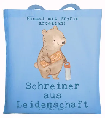 Produktbild von Mr. & Mrs. Panda Schultasche Schreiner Leidenschaft - Sky Blue - Geschenk, Stoffbeutel, Schulbeutel, Tote Bag, Tasche, Uni, Jutebeutel