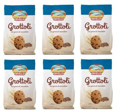 Produktbild von 6x Divella Grottoli con gocce di cioccolato Italienische Shortbread Kekse Mit Schokoladenstückchen 400g biscuits cookies