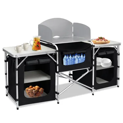 Produktbild von YZNAHRE Campingküche 174x46x110cm Faltbar Campingschrank mit Aluminiumgestell und Staufächer Reiseküche Küchenbox Zeltschrank Camping Zubehör für Outdoor