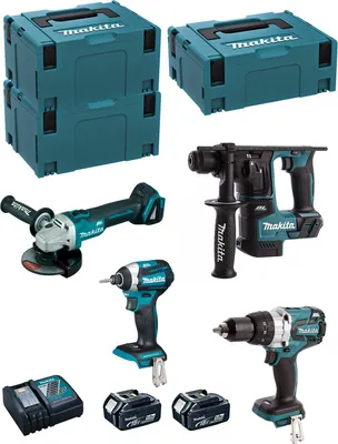 Produktbild von MAKITA Kit MK406RTJ (DHR171 + DHP481 + DTD154 + DGA504 + 2 x 5,0 Ah + DC18RC + MAKPAC 2 + 2 x MAKPAC 3)