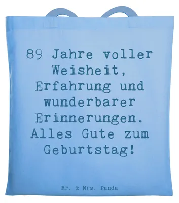 Produktbild von Mr. & Mrs. Panda Tote Bag Spruch 89. Geburtstag - Sky Blue - Geschenk, Meilenstein, Alter, Geburtstagsgeschenk, Tasche, geliebter Mensch, Schultasche, Lebenskunst feiern