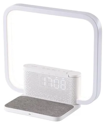 Immagine prodotto di Lampada da tavolo a LED, sveglia CRANE con ricarica wireless Qi da 10 W