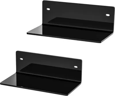 Imagen del producto de Estantes de pared de acrílico, 20 cm, paquete de 2, pequeños, 10 cm de profundidad, color , ideales para figuras, objetos de colección y decoración