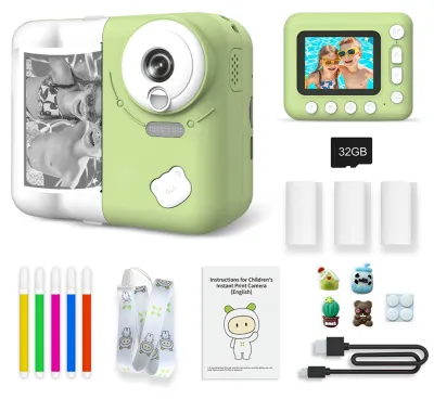 Produktbild von Sofortbildkamera für Kinder, 1080P, digital, für 2,4-Zoll-IPS-Bildschirm, 10-facher Zoom, integrierter Akku, mit Thermodruckpapier, Farbstiften, Umhän
