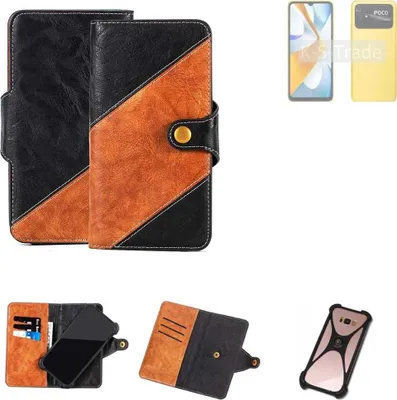 Produktbild von K-S-Trade Handyhülle Schutzhülle Bookstyle Case Wallet-Case kompatibel mit Xiaomi Poco C40 Handy Cover Bumper Klapphülle schwarz hellbraun 1x