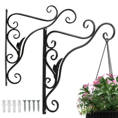 Produktbild von Jopassy 2 Stück Haken Wandhalterung Blumenampel Landhaus Gusseisen 35 cm Konsole Regal Aufhänger Wandhaken Blumenhaken Laternenhalter Blatt