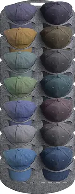 Immagine prodotto di Cap Rack – pratico organizer per cappellini da appendere alla porta – grigio – può contenere fino a 14 cappellini – realizzato in feltro resistente – soluzione salvaspazio