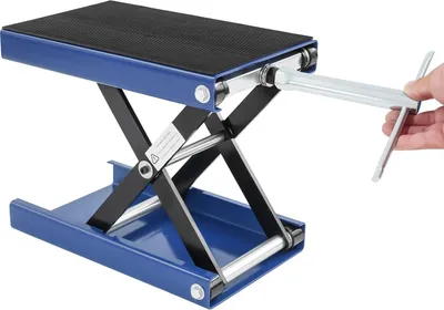 Image de Pont élévateur pour motos - Cric/béquilles de montage - Capacité de charge 500 kg - Hauteur 9,3–35 cm - Acier #45, revêtement en caoutchouc - Autoportant - Bleu