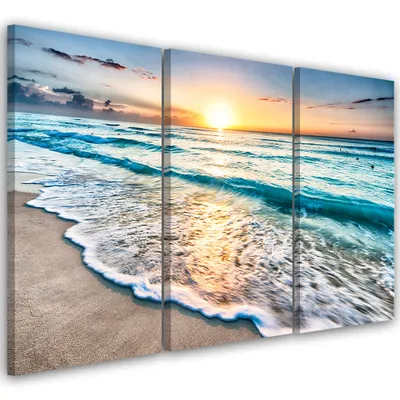 Produktbild von Triptychon auf leinwand landschaften - blau 120x80 cm Feeby blau wandbild bereit zum aufhängen