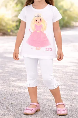 Produktbild von 81845 Disney Princess Leggings Mädchen Weiß mit Schleife – Prinzessinnen Motiv – Größe 98 – Kinderleggings
