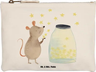Produktbild von Mr. & Mrs. Panda Stoffbeutel Maus Sterne Größe M - Weiß - Geschenk, Kindergeburtstag, Schwangerschaft, Kulturbeutel, Schminktasche, kosmetiktäschchen, Taufe, Mäppchen