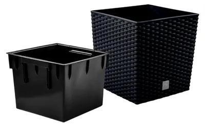 Produktbild von Pflanzkübel in Rattan-Optik, inkl. Einsatz, quadratisch - Übertopf für Haus und Garten, Blumentopf in Anthrazit