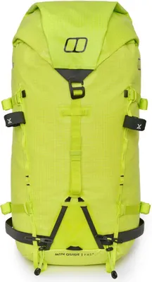 Leuchtend gelbgrüner Berghaus Mtn Guide F45+ Rucksack mit schwarzem Verschluss und Logo auf der Front
