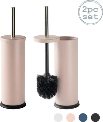 Produktbild von Harbour Housewares 2 Stück Harbor Haushalt Stainless Steel Bad Toilettenbürste und Halter - Matte Rosa