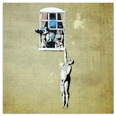 Immagine prodotto di Giallobus - Uomo appeso - Banksy - 100L x 100l cm - Quadro - Vetro acrilico