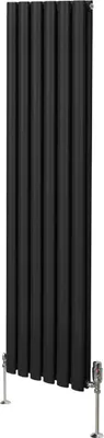 Obrázok produktu pre Oválny rúrkový radiátor a chrómové termostatické ventily - 1600 mm x 360 mm - čierny